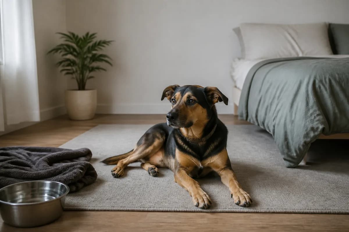 Cane adulto adottato che prende confidenza con un ambiente domestico tranquillo