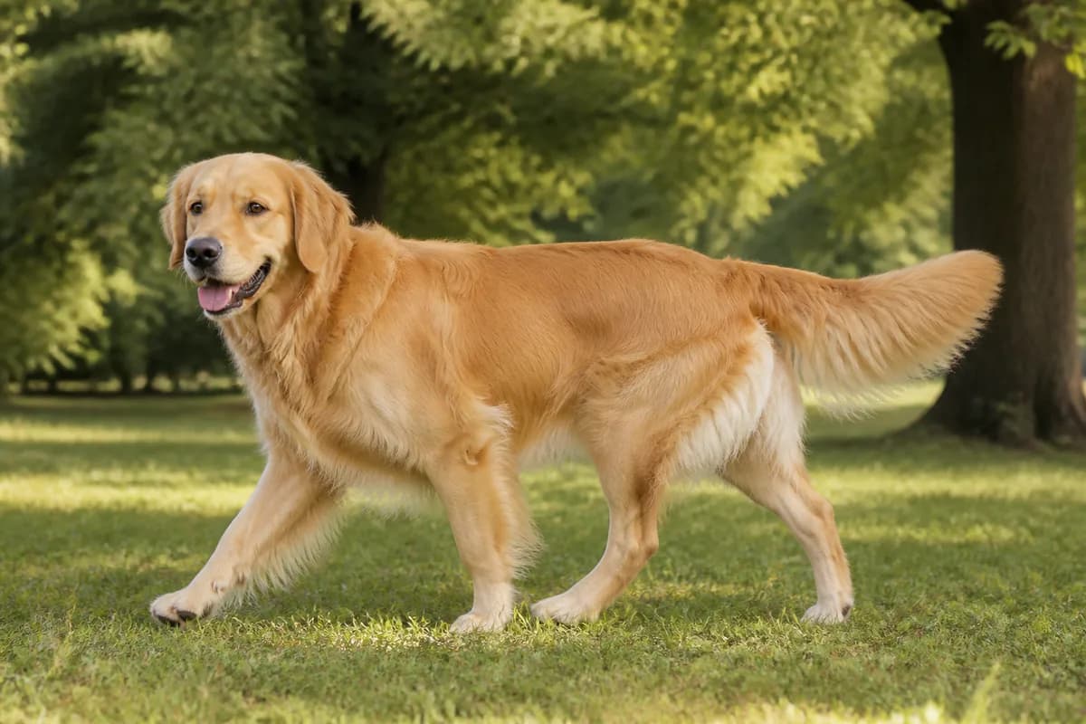 Golden Retriever adulto durante una passeggiata nel parco