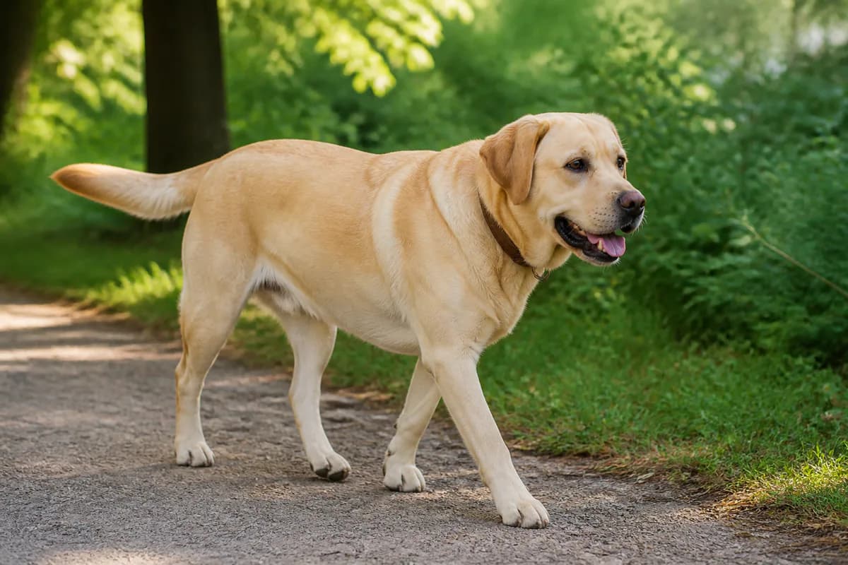 Labrador Retriever adulto durante una passeggiata nel parco