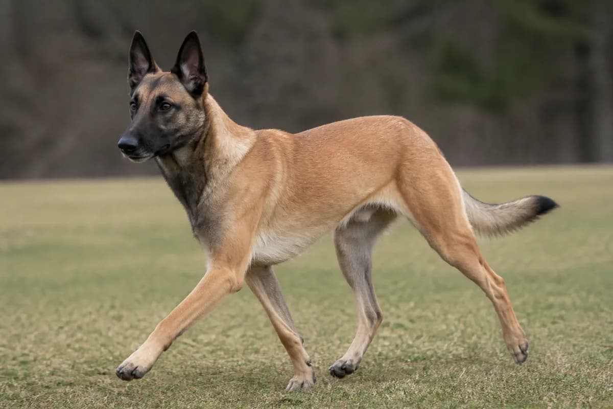 Pastore Belga Malinois adulto in movimento su un campo aperto