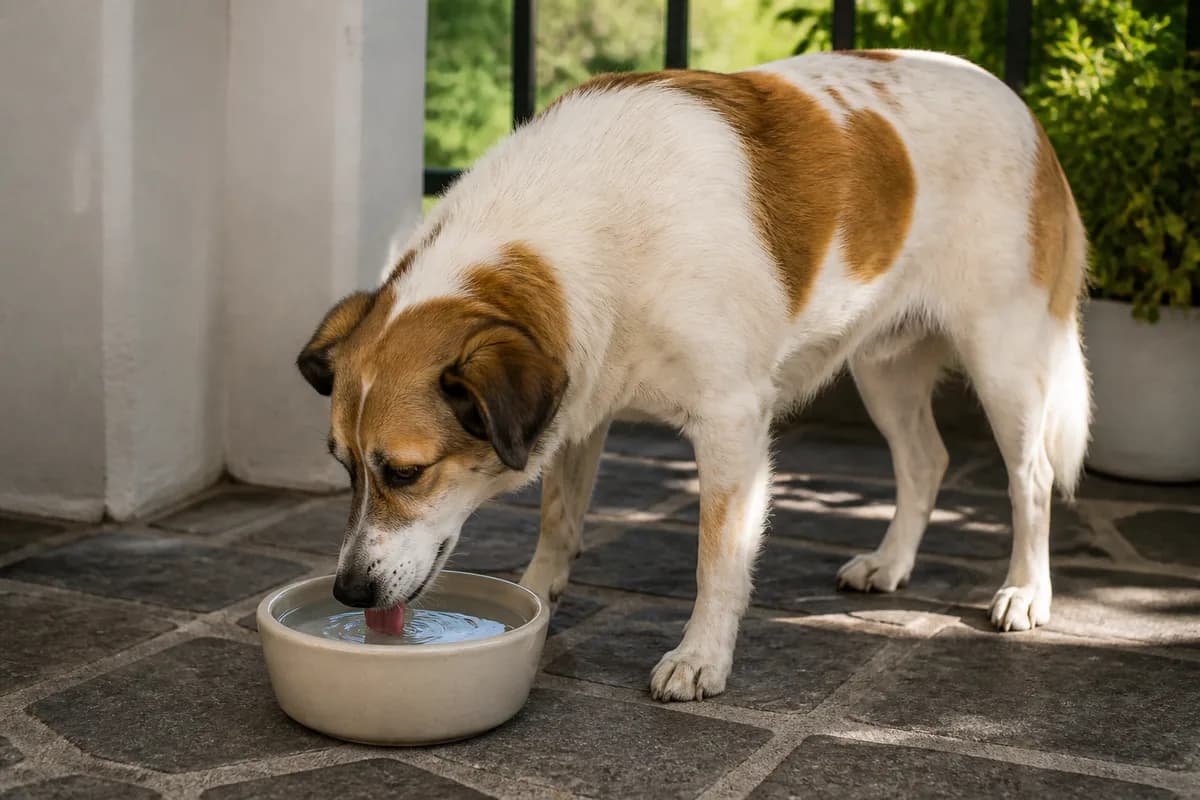 Cane che beve da una ciotola mentre si osservano eventuali cambiamenti nella sete