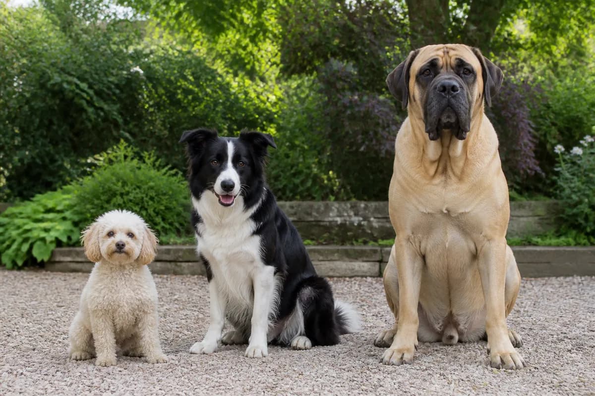 Tre cani di taglie e tipi diversi per confrontare con calma le esigenze di razza